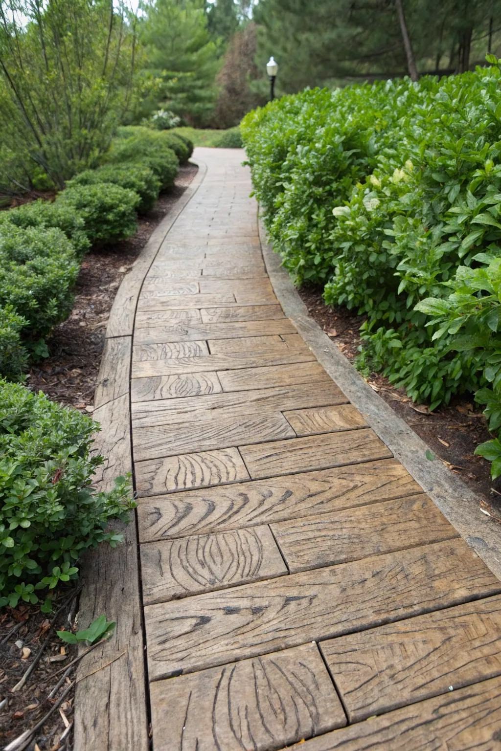 Wood-effect stamped concrete finish